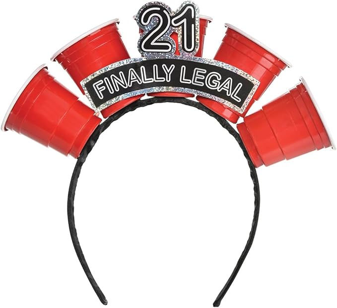 Amscan Eye-catching Black & Red Finally 21 Shot Glass Plastic Headband